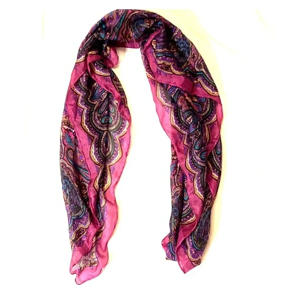 AUTHENTIC LARGE SILK PAISLEY SCARF FROM INDIA ⭐️⭐️⭐️⭐️⭐️ - Picture 7 of 7